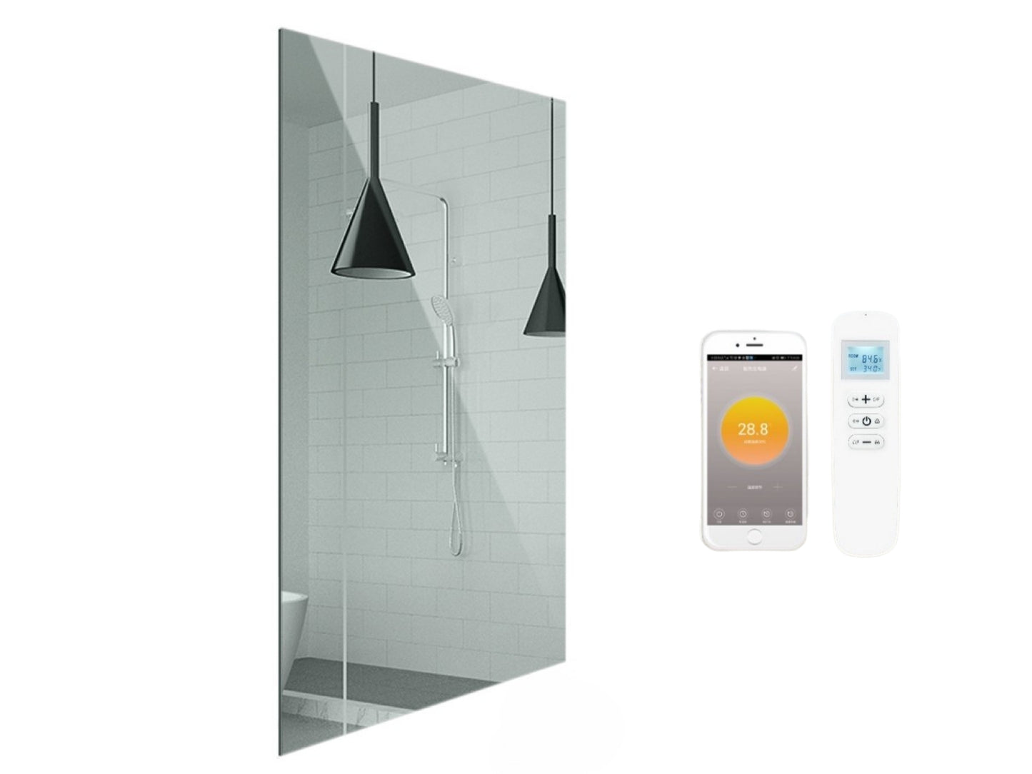 Zrcadlový infrapanel MIRROR 580W | Výhřevnost 10,5 m2 | 100x60 cm | WiFi termostat | Dálkový ovladač | Zrcadlo na šířku